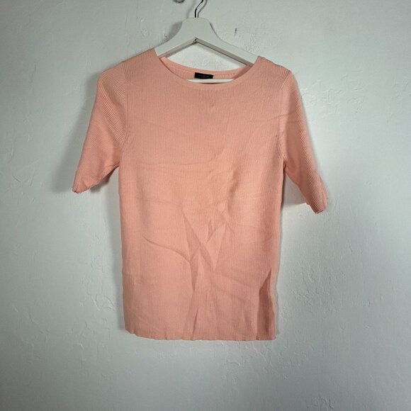 Ann Taylor Factory Womens Ribbed Knit Top Large Pink Short Sleeve Pullover New - Picture 1 of 9